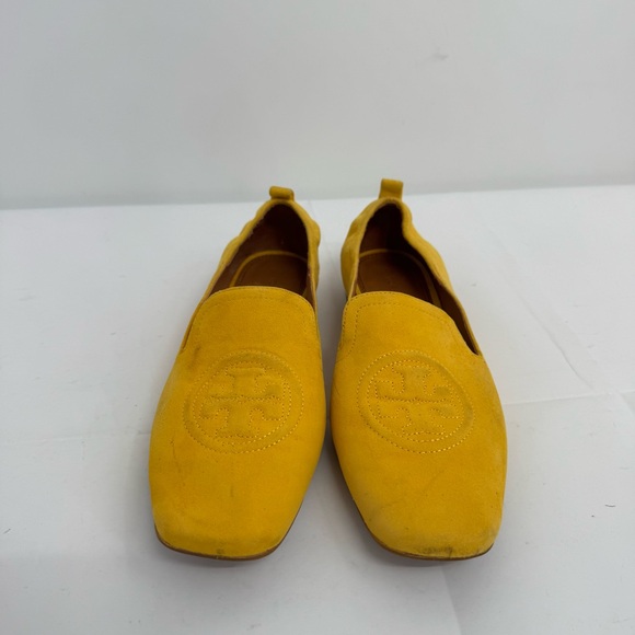 Tory Burch Shoes - Tory Burch Leigh Loafers Women’s Size 8 Yellow Flats Embossed Logo Suede